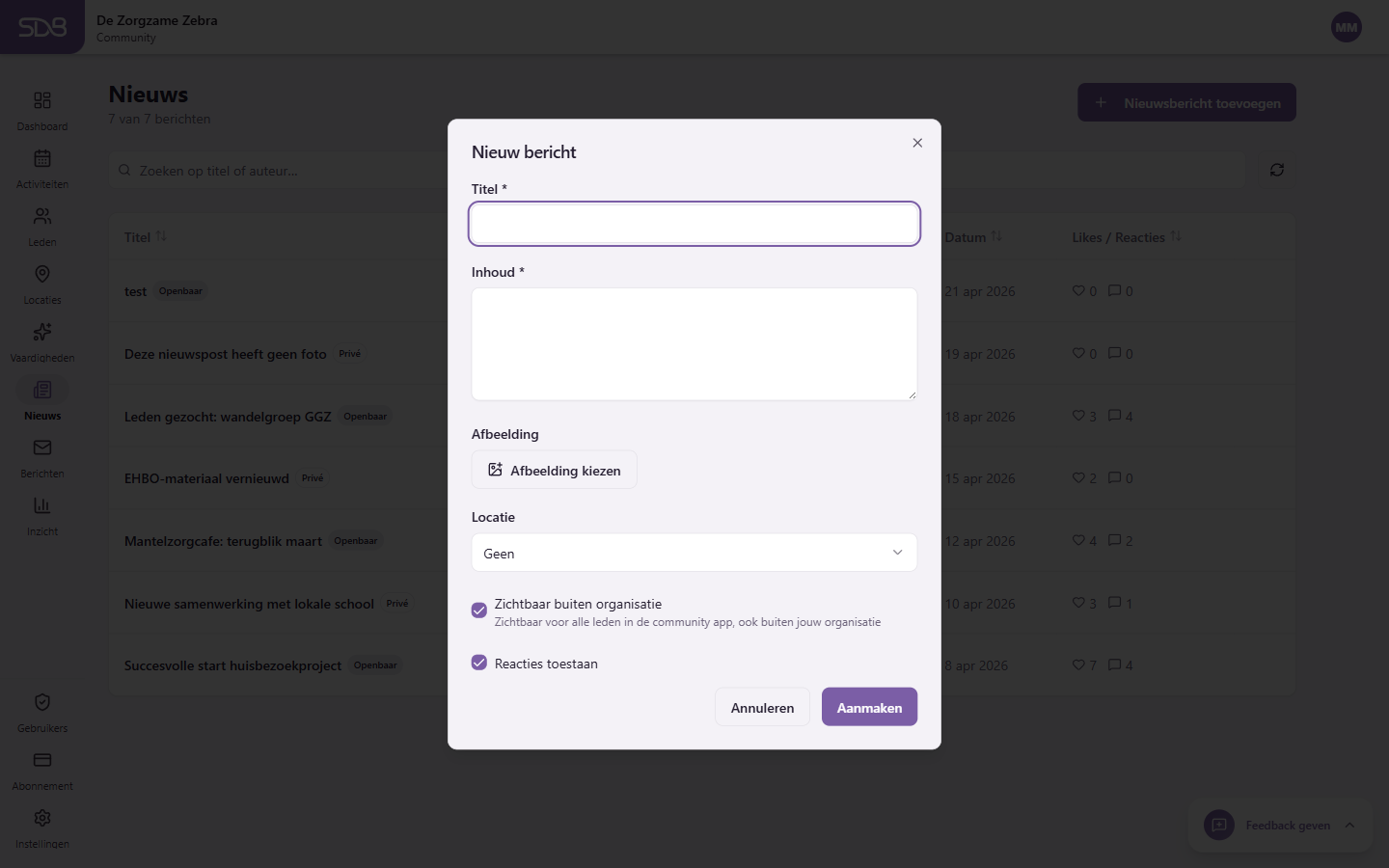 Formulier voor een nieuw nieuwsbericht