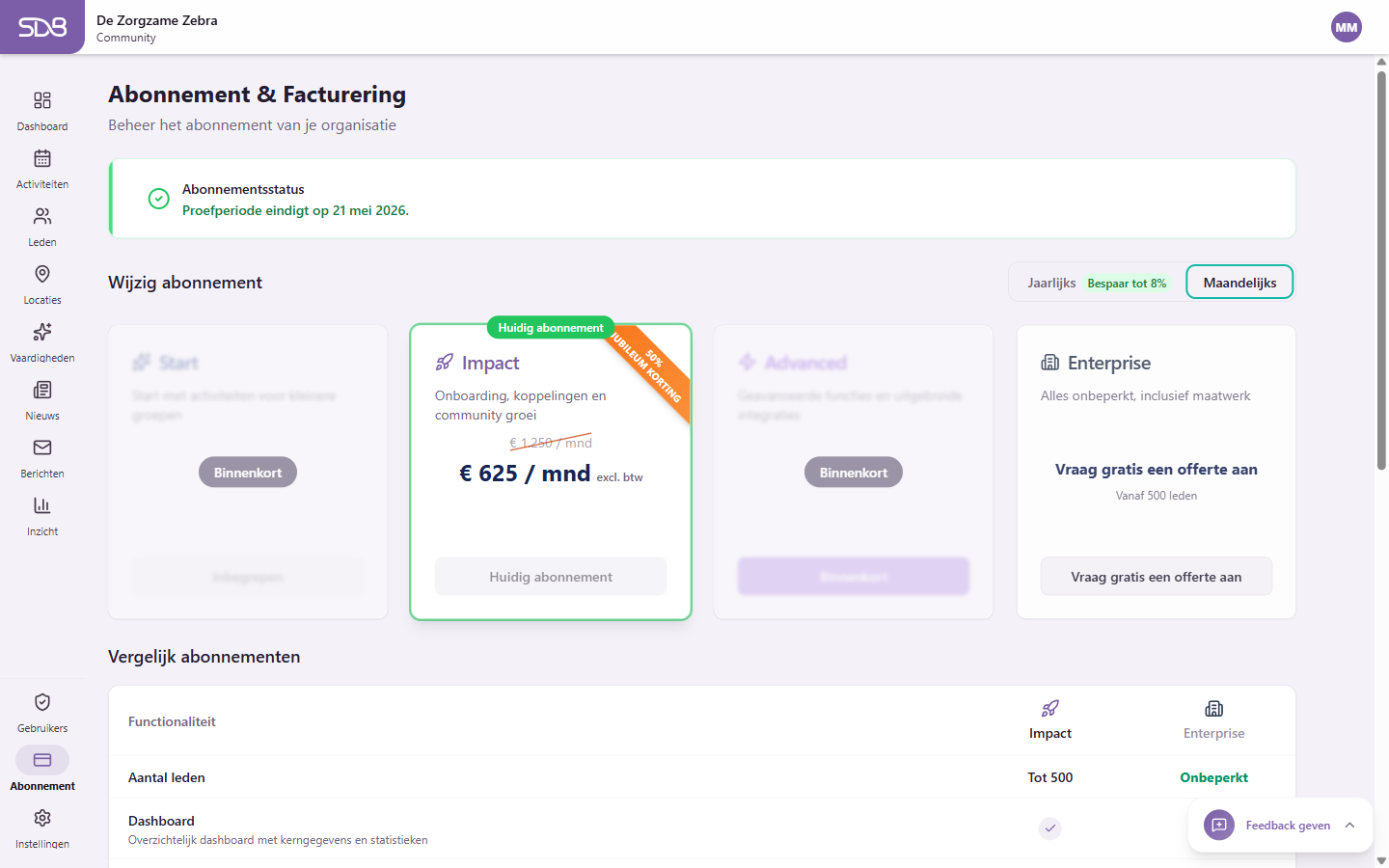 Abonnementspagina met planopties