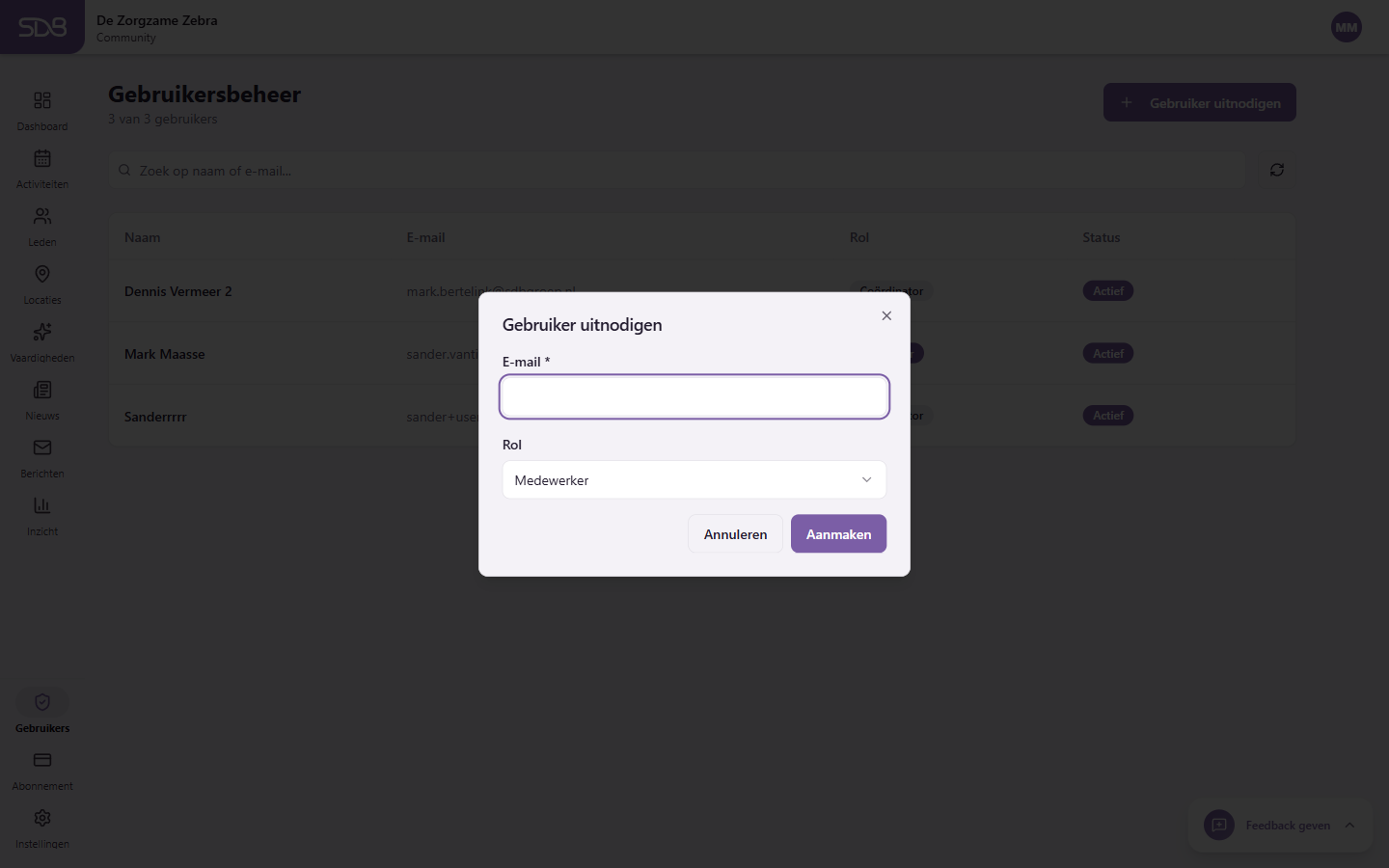 Dialoog om een gebruiker uit te nodigen