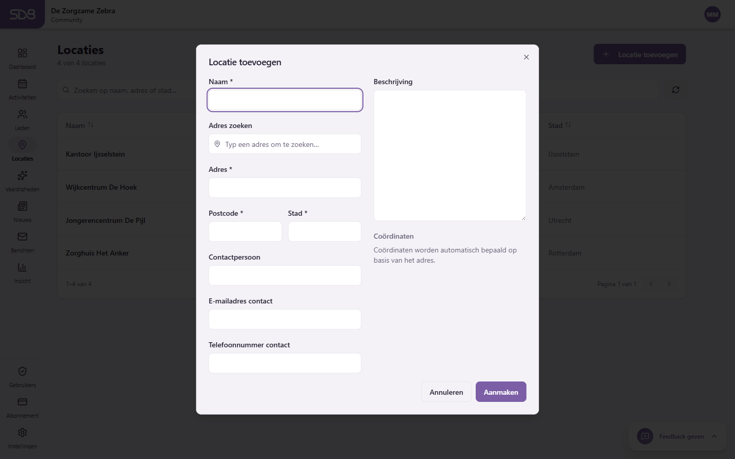 Formulier voor een nieuwe locatie