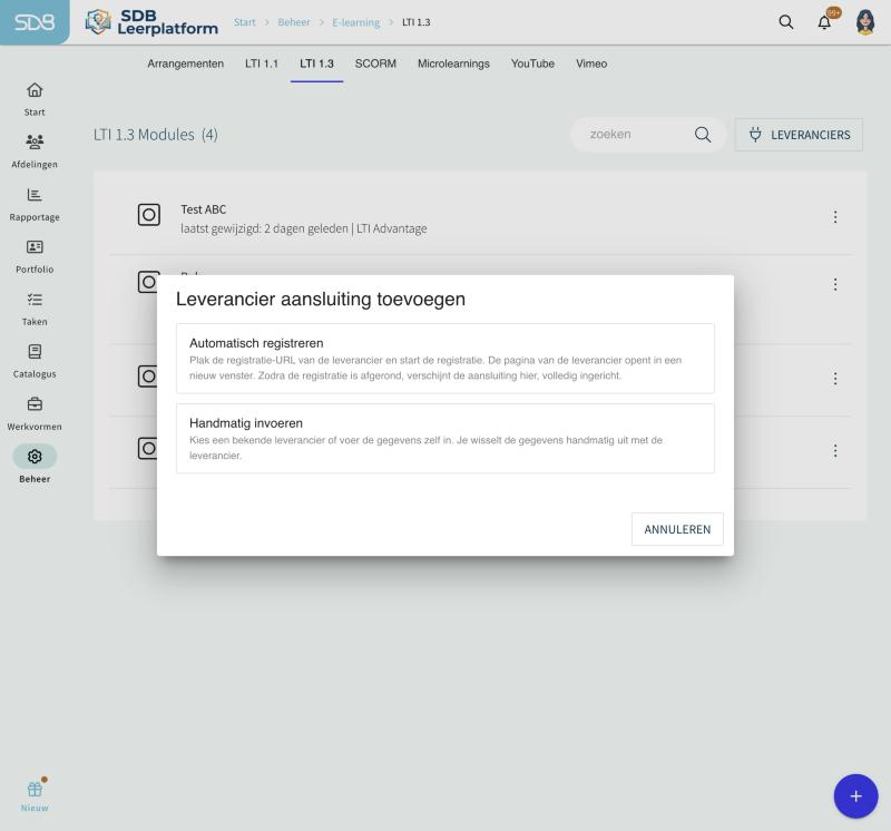 Keuzescherm Automatisch registreren of Handmatig invoeren