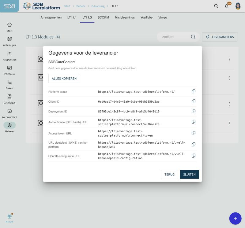 Gegevens voor de leverancier