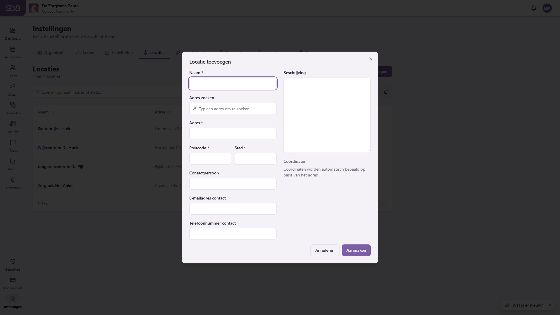 Formulier voor een nieuwe locatie