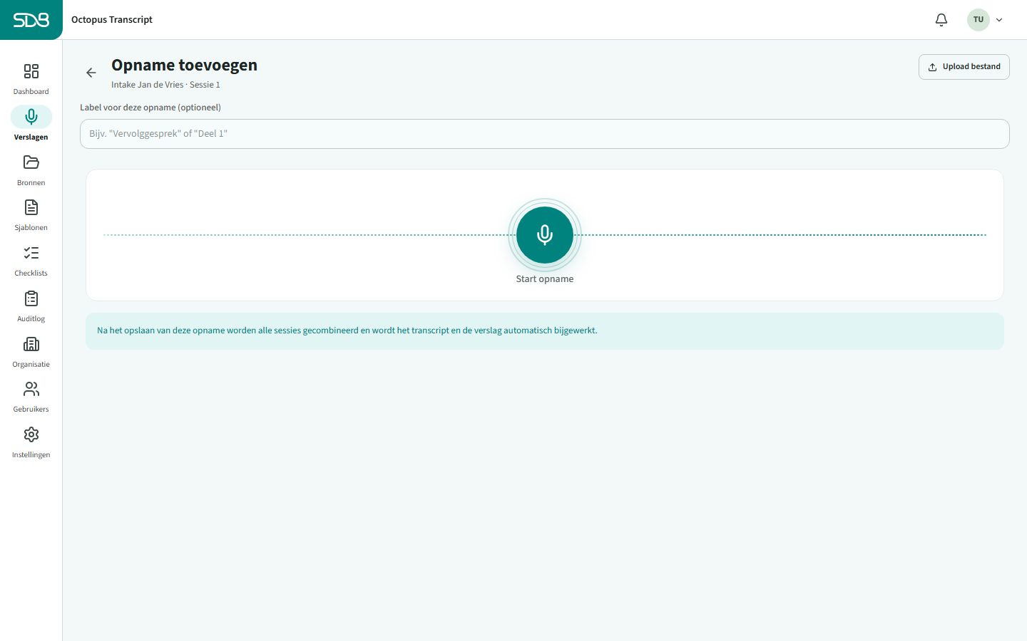 De knop Extra opname op de consultdetailpagina
