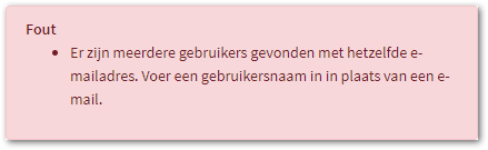 Foutmelding bij een e-mailadres dat meerdere keren voorkomt