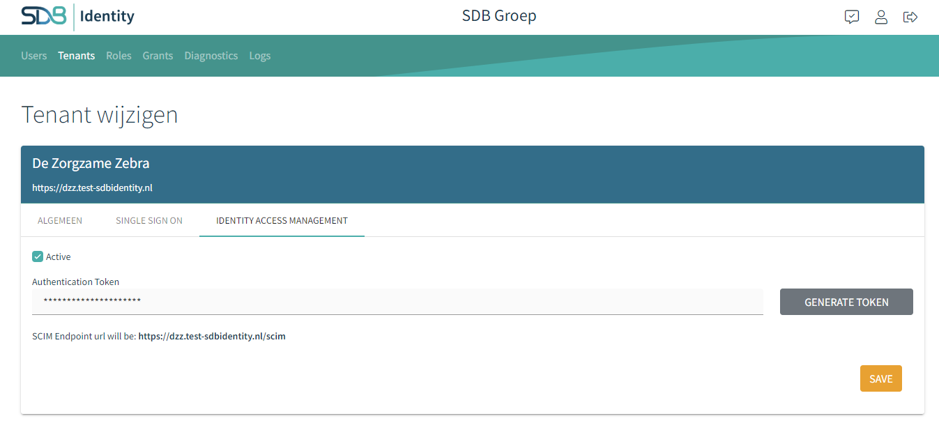 Provisioning-instellingen in Microsoft Entra ID met SCIM endpoint en token