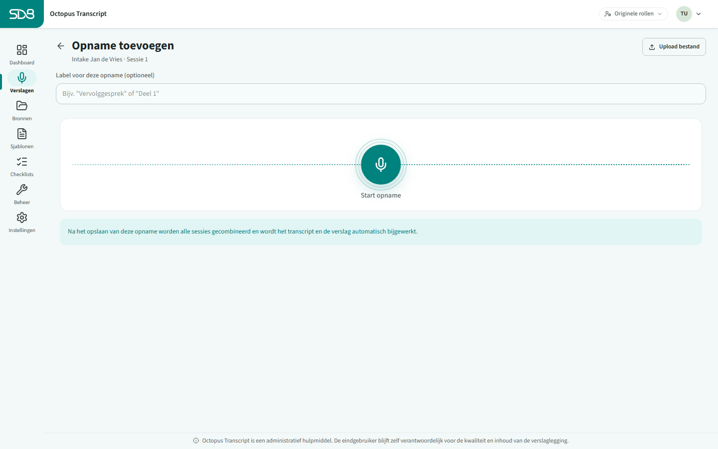 De knop Extra opname op de consultdetailpagina