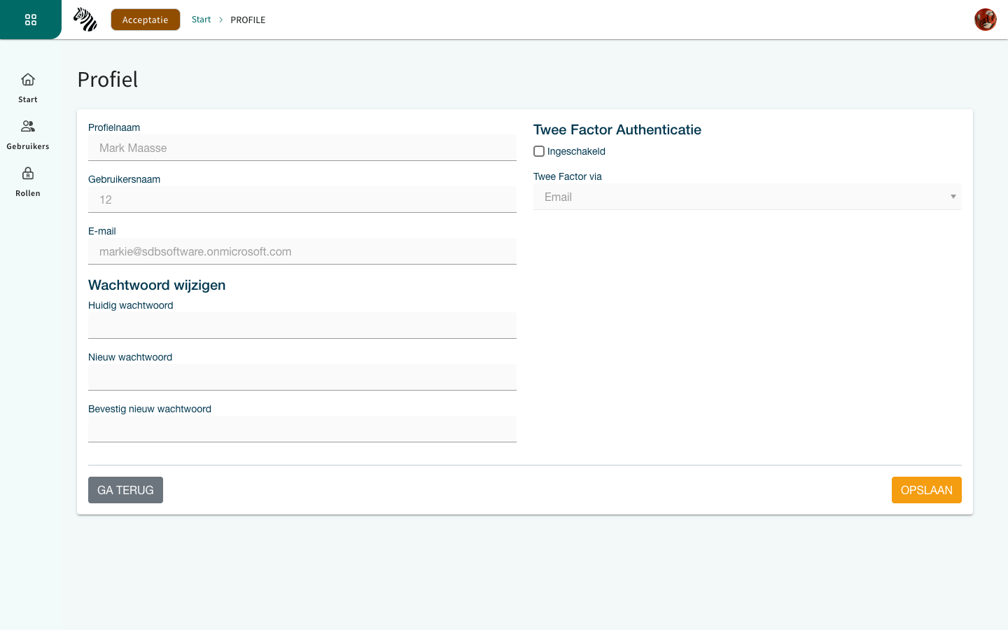 Profielpagina in SDB Identity