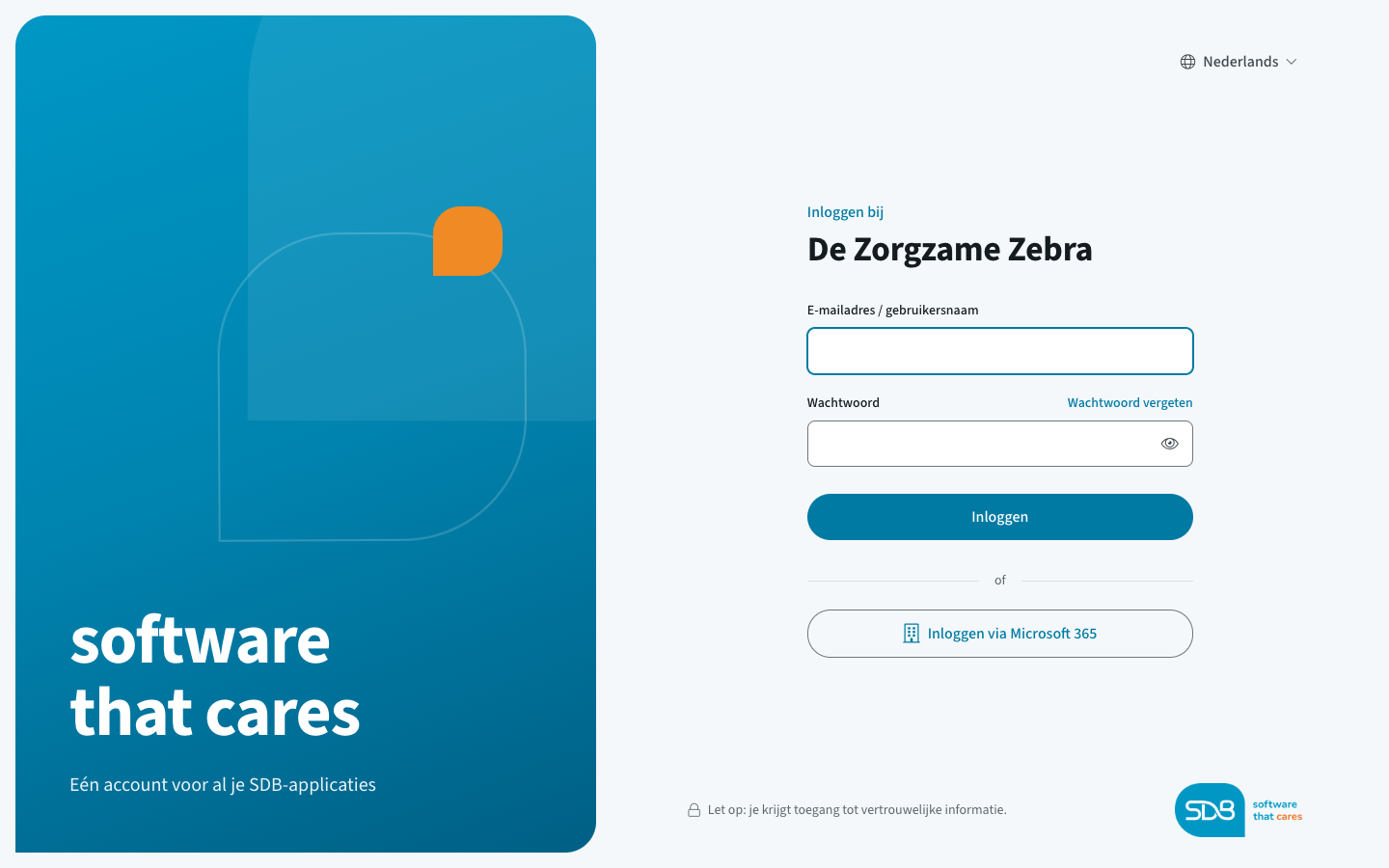 Inlogscherm van SDB Identity